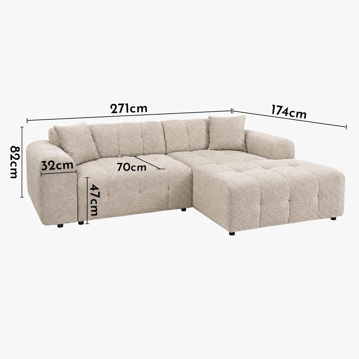 MILAN Canapé d'angle convertible en tissu beige - Angle droit - Mobilier Deco