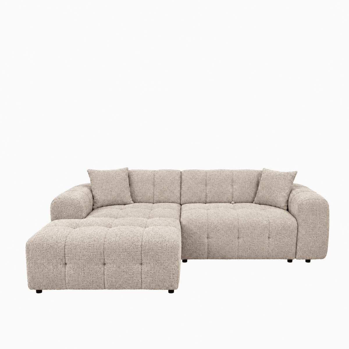 MILAN Canapé d'angle convertible en tissu beige - Angle gauche - Mobilier Deco