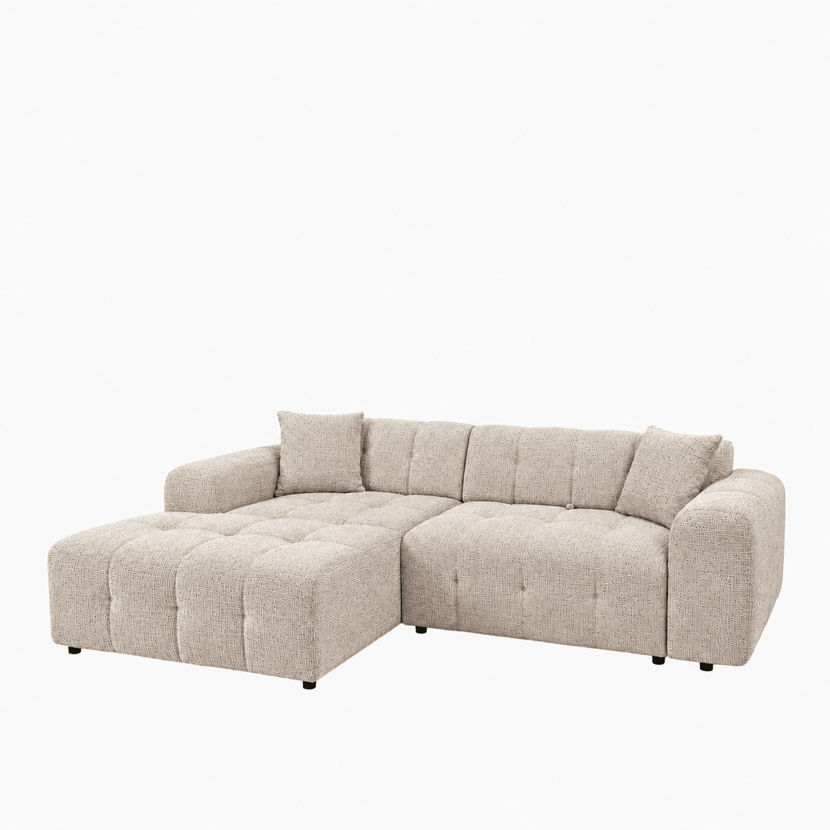 MILAN Canapé d'angle convertible en tissu beige - Angle gauche - Mobilier Deco