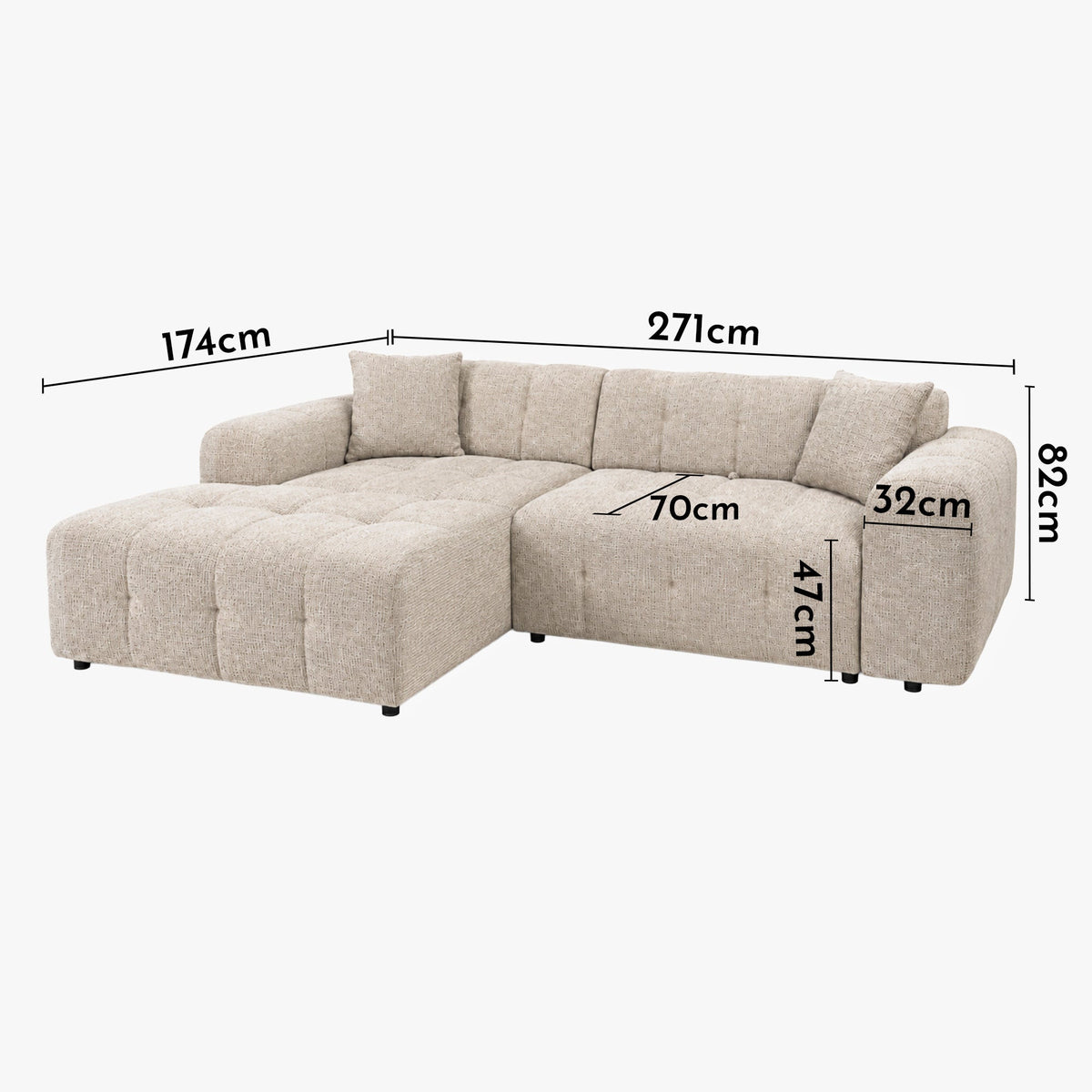 MILAN Canapé d'angle convertible en tissu beige - Angle gauche - Mobilier Deco