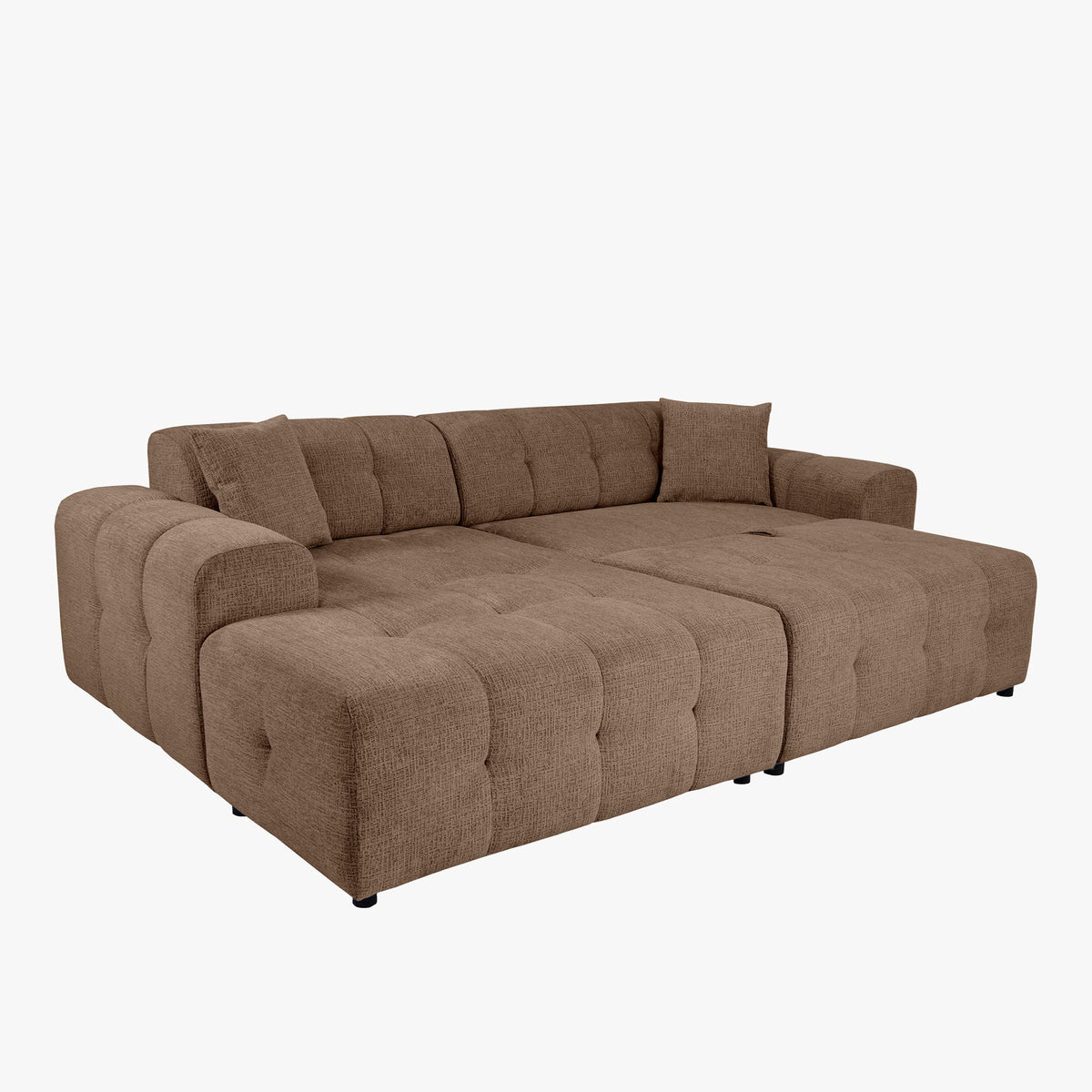 MILAN Canapé d'angle convertible en tissu taupe - Angle gauche - Mobilier Deco