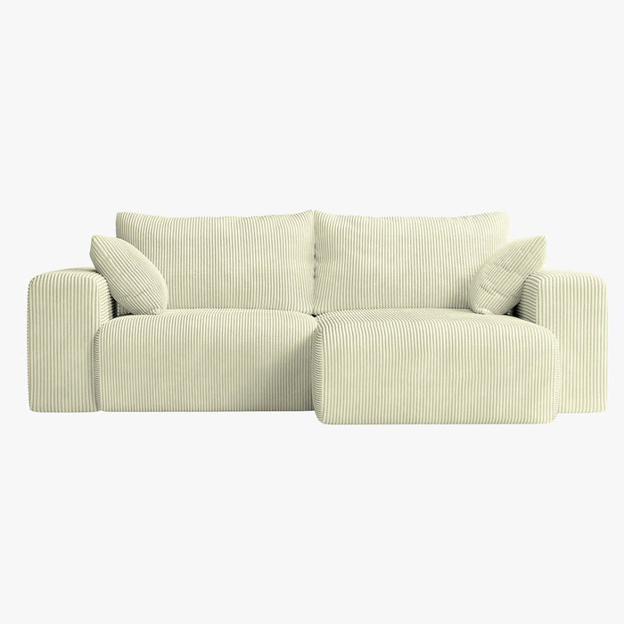 MILEA Canapé d'angle convertible et réversible en velours côtelé beige