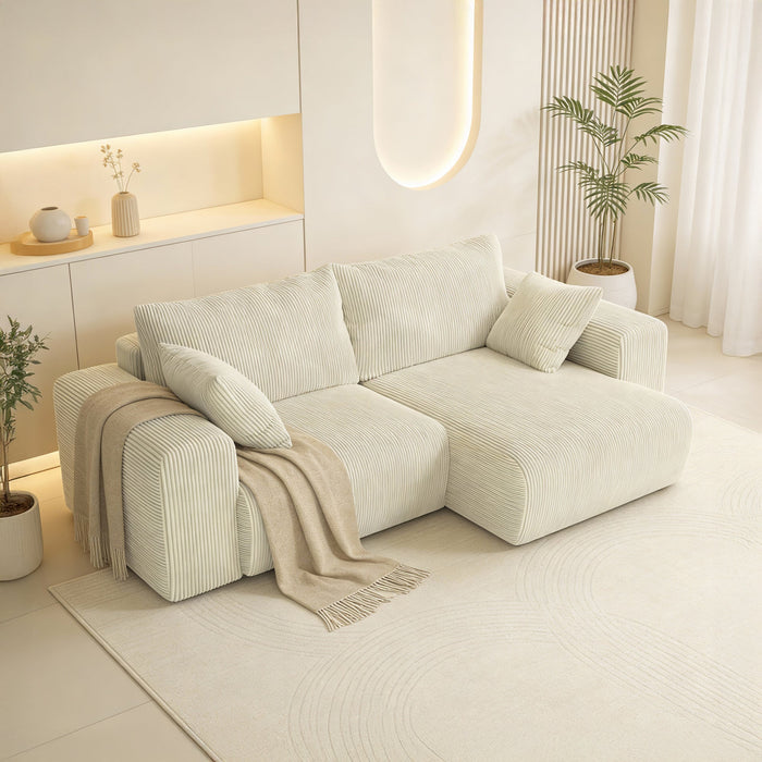MILEA Canapé d'angle convertible et réversible en velours côtelé beige