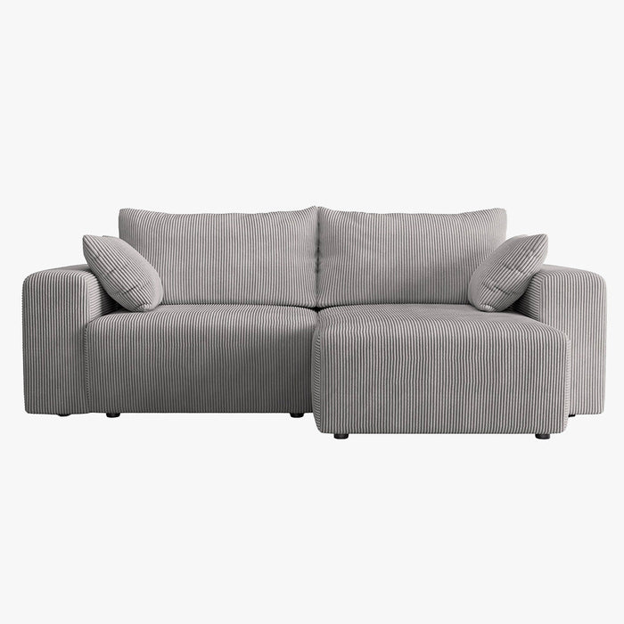 MILEA Canapé d'angle convertible et réversible en velours côtelé gris clair