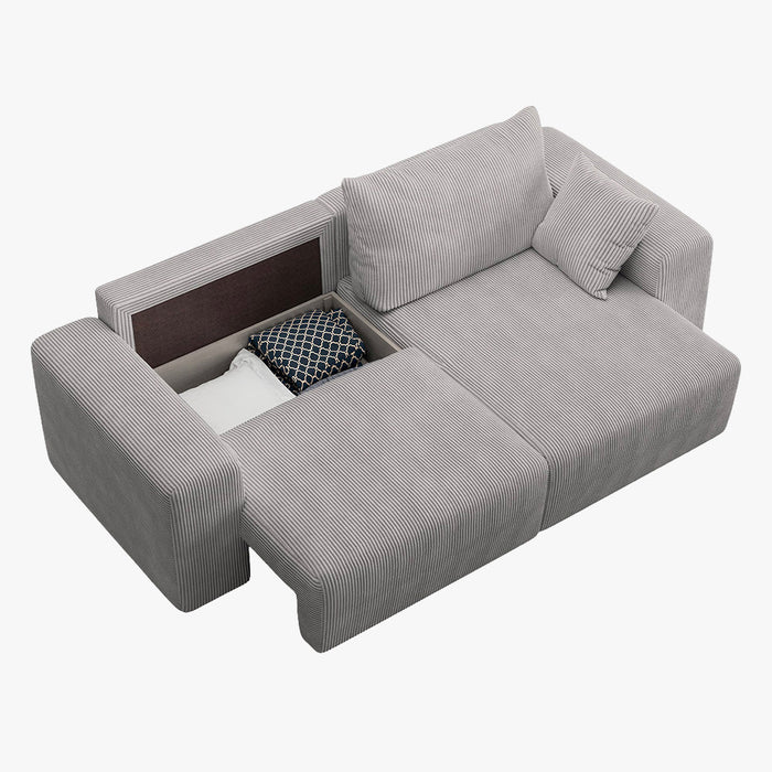 MILEA Canapé d'angle convertible et réversible en velours côtelé gris clair