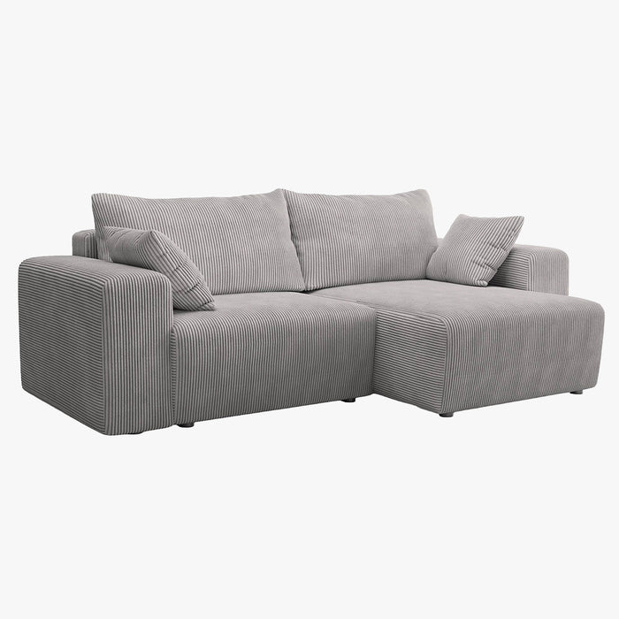 MILEA Canapé d'angle convertible et réversible en velours côtelé gris clair