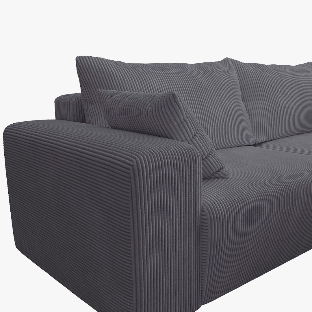 MILEA Canapé d'angle convertible et réversible en velours côtelé gris foncé - Canapé d'angle convertible - Mobilier Deco