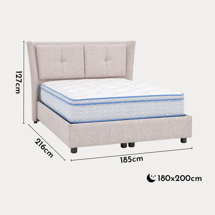 MILIA Lit coffre en tissu beige 180x200 cm