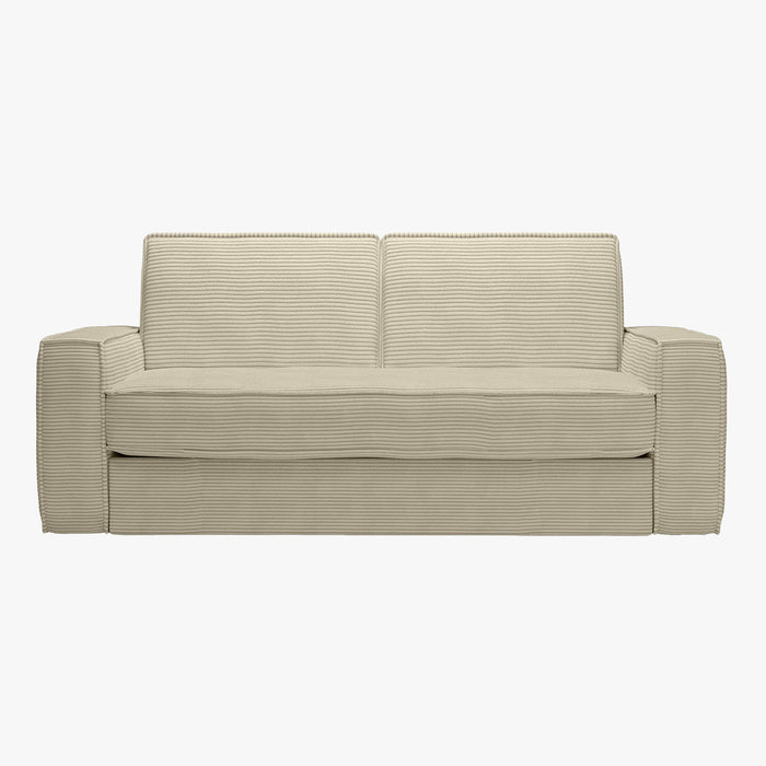 MINDY Canapé 3 places convertible velours côtelé beige matelas 14 cm