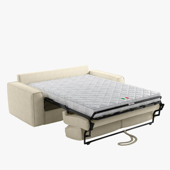 MINDY Canapé 3 places convertible velours côtelé beige matelas 14 cm