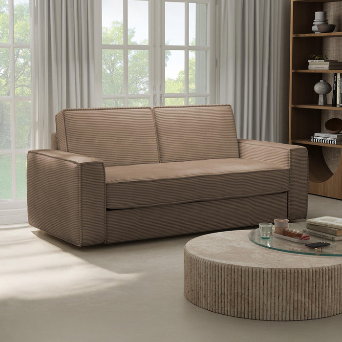 MINDY Canapé 3 places convertible velours côtelé taupe matelas 14 cm