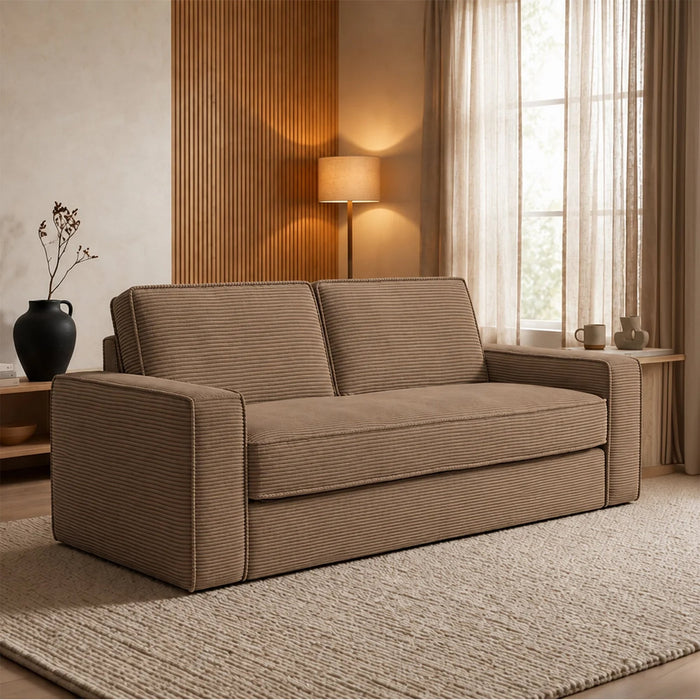 MINDY Canapé 3 places convertible velours côtelé taupe matelas 14 cm – Canapés convertibles Mobilier Deco