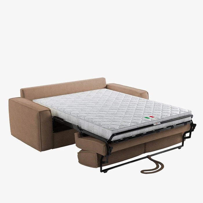 MINDY Canapé 3 places convertible velours côtelé taupe matelas 14 cm