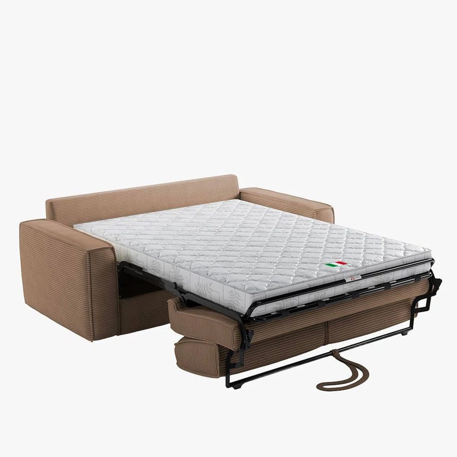MINDY Canapé 3 places convertible velours côtelé taupe matelas 14 cm — aperçu vidéo