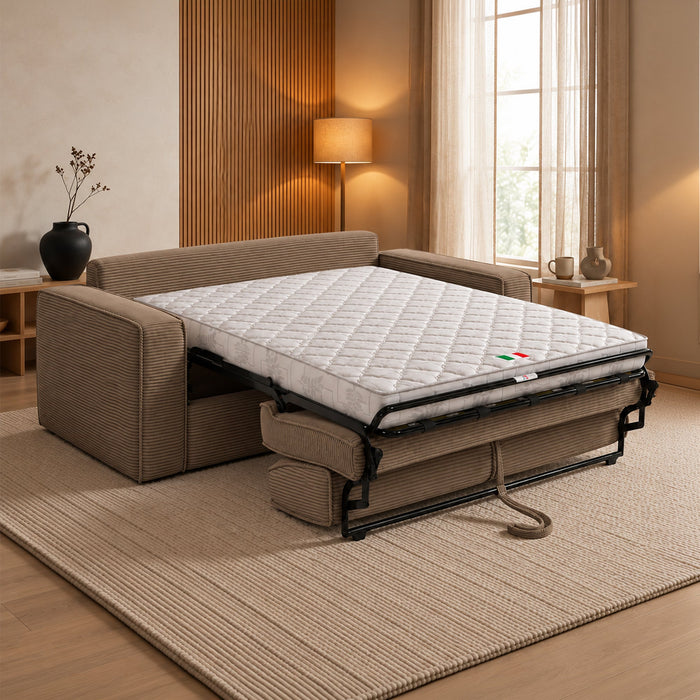 MINDY Canapé 3 places convertible velours côtelé taupe matelas 14 cm – Canapés convertibles – vue 2
