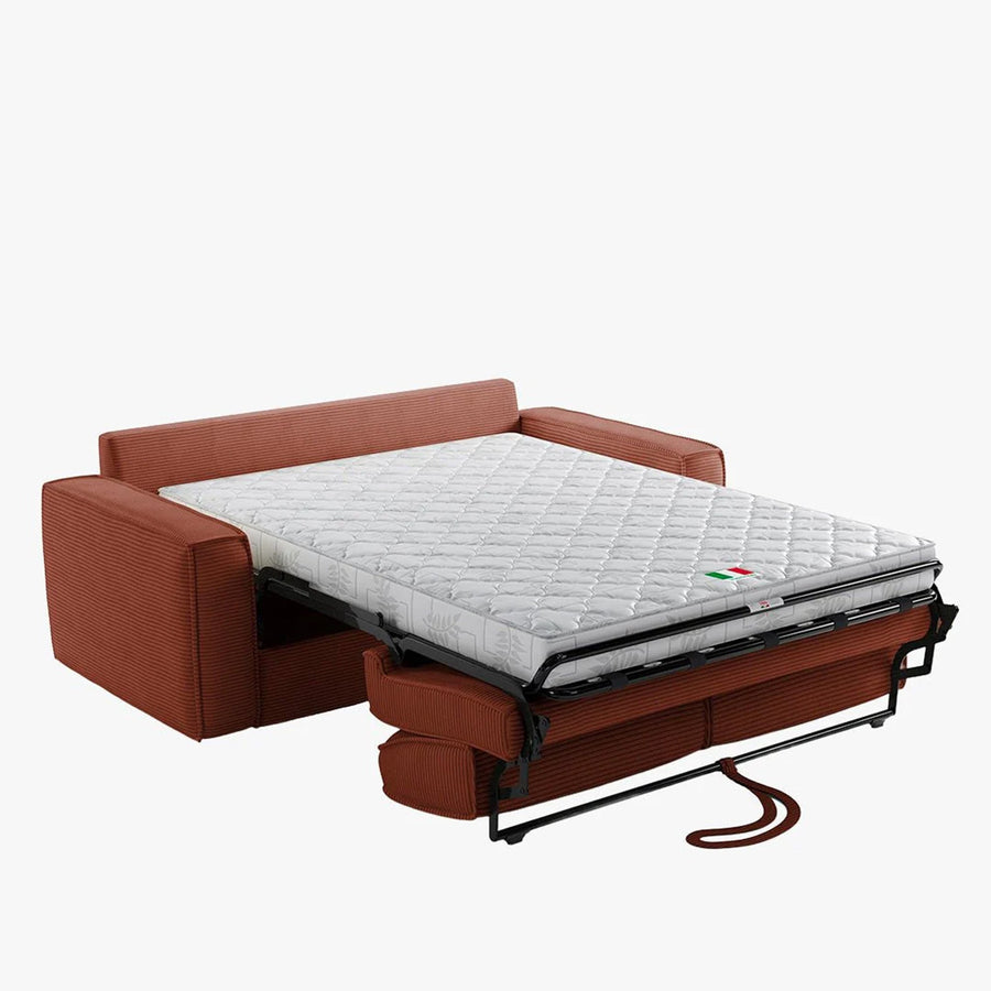 MINDY Canapé 3 places convertible velours côtelé terracotta matelas 14 cm — aperçu vidéo