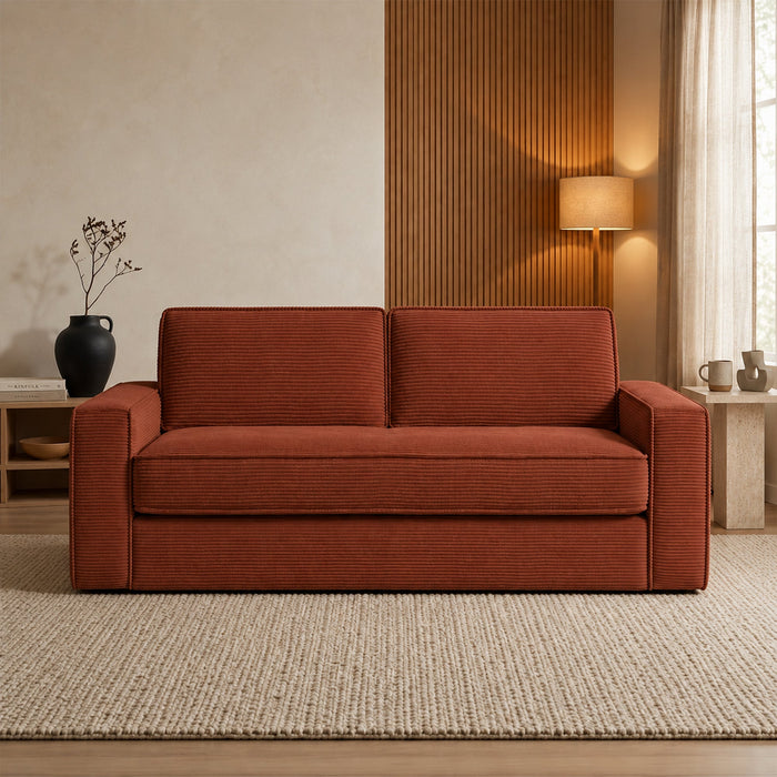 MINDY Canapé 3 places convertible velours côtelé terracotta matelas 14 cm