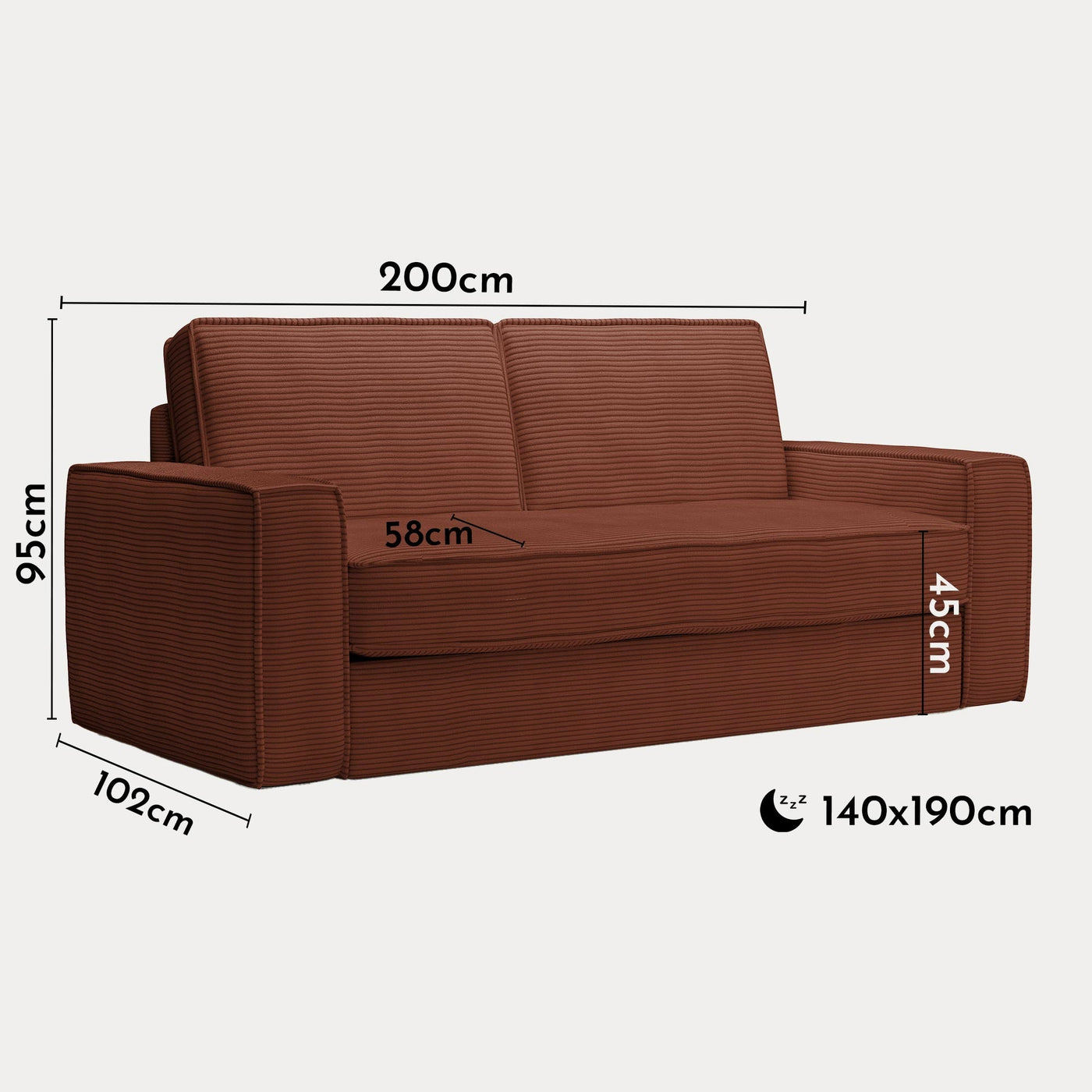 MINDY Canapé 3 places convertible velours côtelé terracotta matelas 14 cm - Canapés convertibles - Mobilier Deco