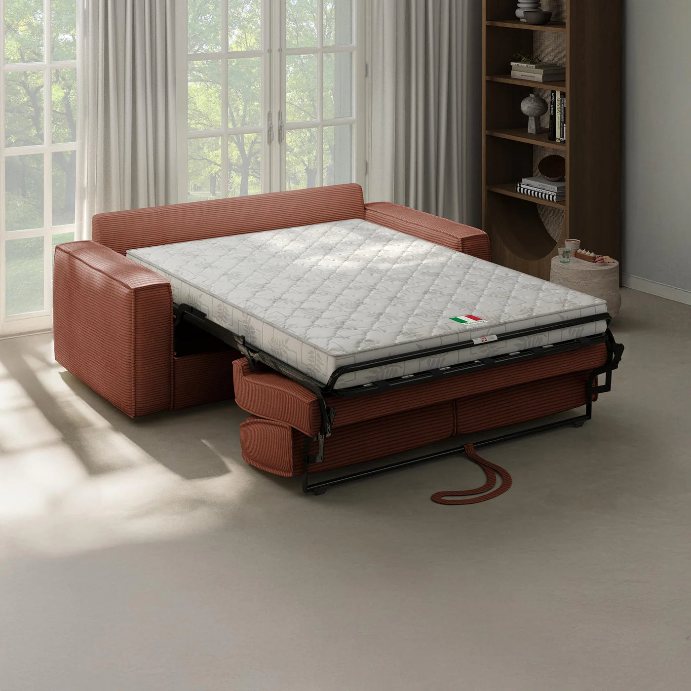 MINDY - Canapés 3 places convertible rapido en velours côtelé – Matelas 14 cm