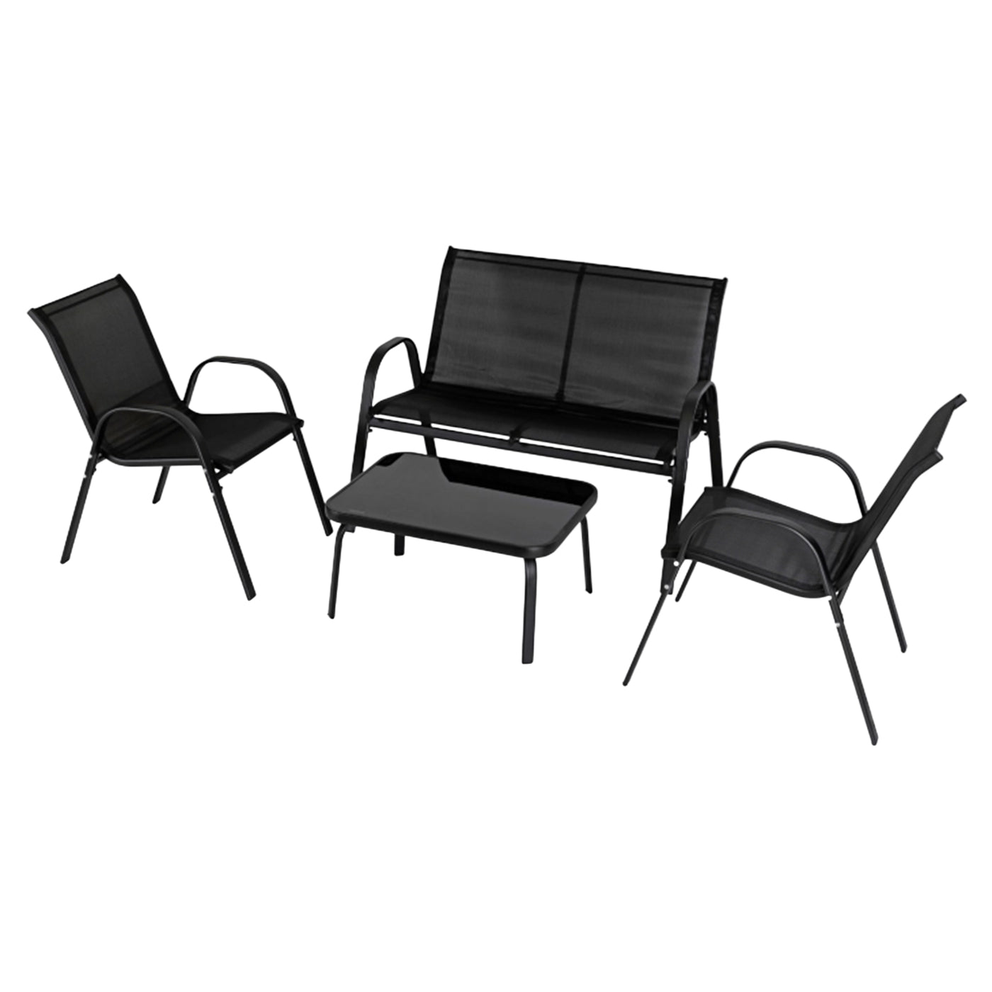 MINNESOTA Ensemble de mobilier de jardin 4 places avec table en verre noir