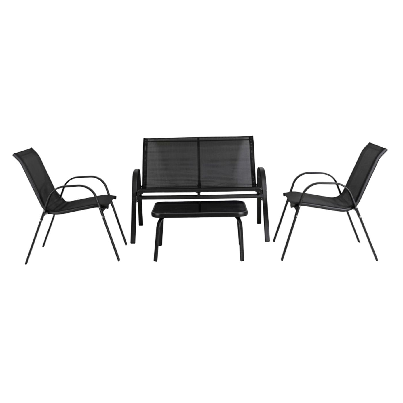 MINNESOTA Ensemble de mobilier de jardin 4 places avec table en verre noir