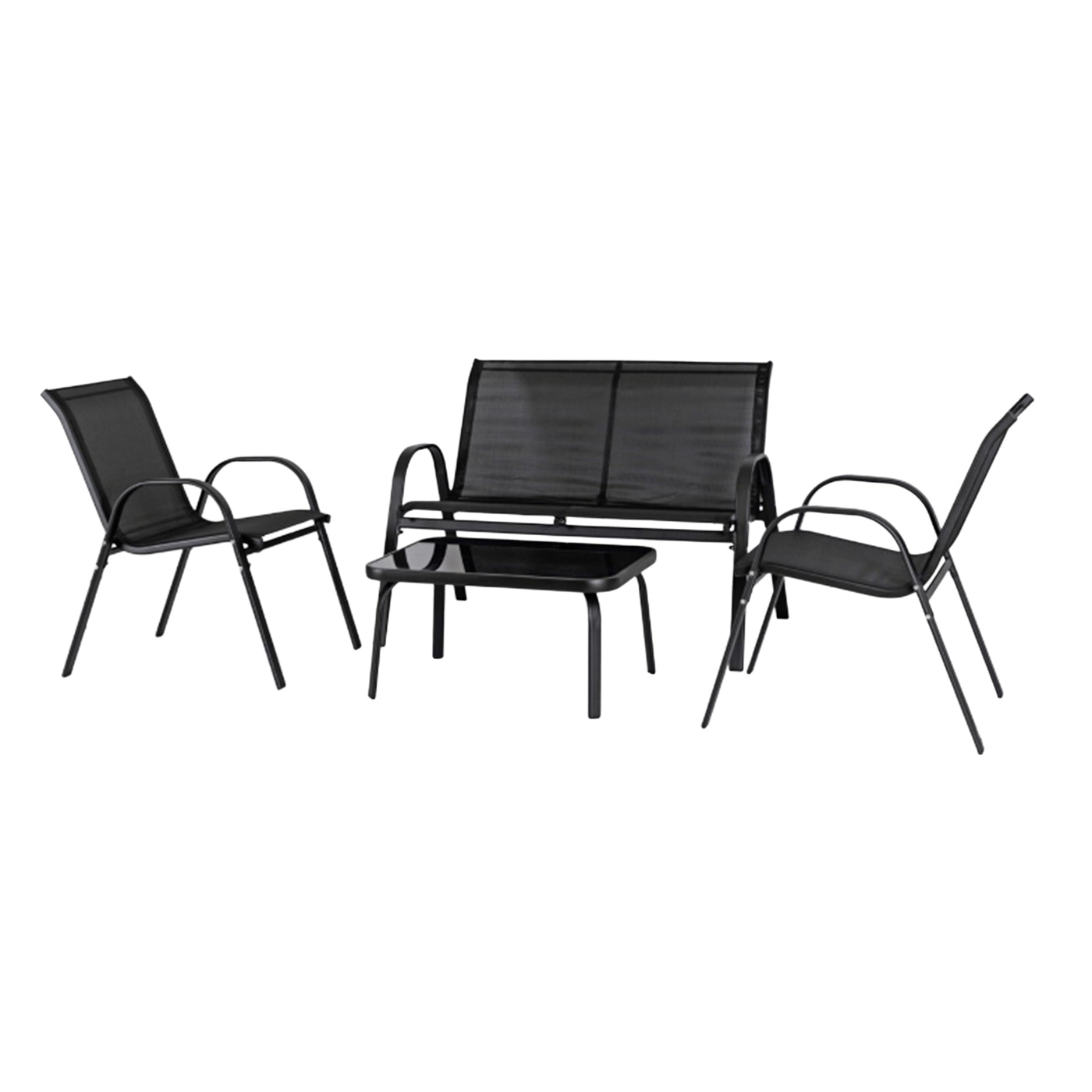 MINNESOTA Ensemble de mobilier de jardin 4 places avec table en verre noir