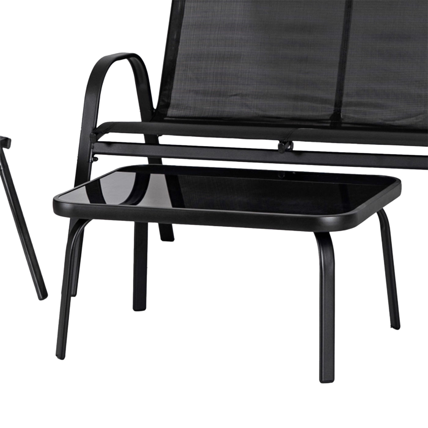 MINNESOTA Ensemble de mobilier de jardin 4 places avec table en verre noir