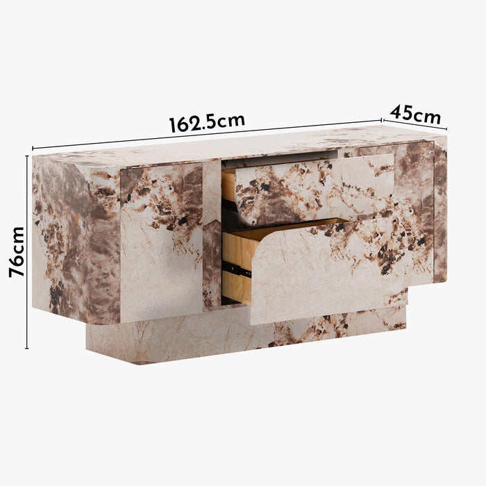 MIRA Buffet enfilade 2 portes 2 tiroirs marbre d'ingénierie beige et marron