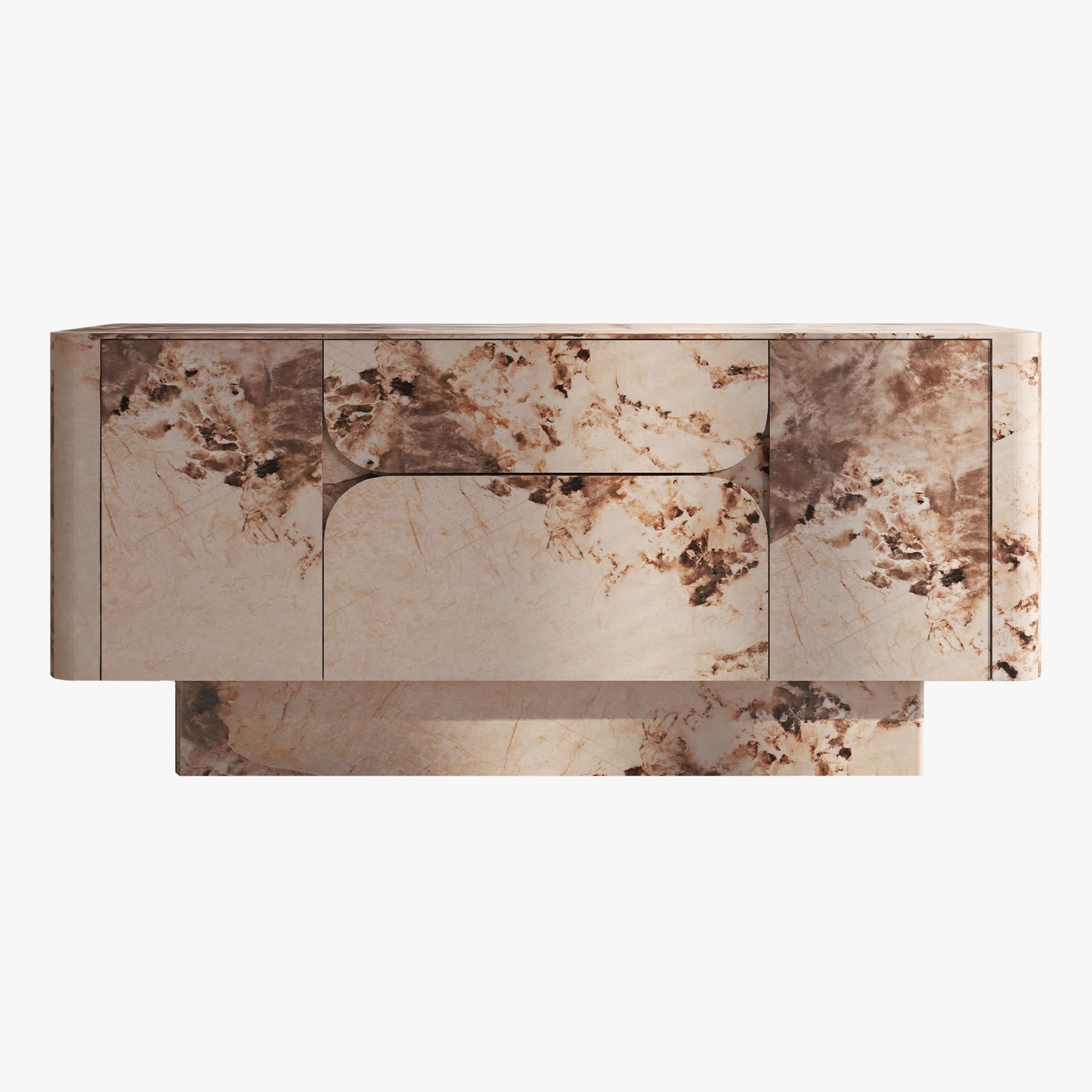 MIRA Buffet enfilade 2 portes 2 tiroirs marbre d'ingénierie beige et marron - Buffet - Mobilier Deco