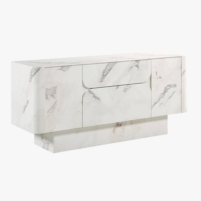 MIRA Buffet enfilade 2 portes 2 tiroirs marbre d'ingénierie blanc