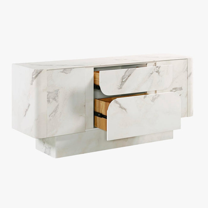MIRA Buffet enfilade 2 portes 2 tiroirs marbre d'ingénierie blanc