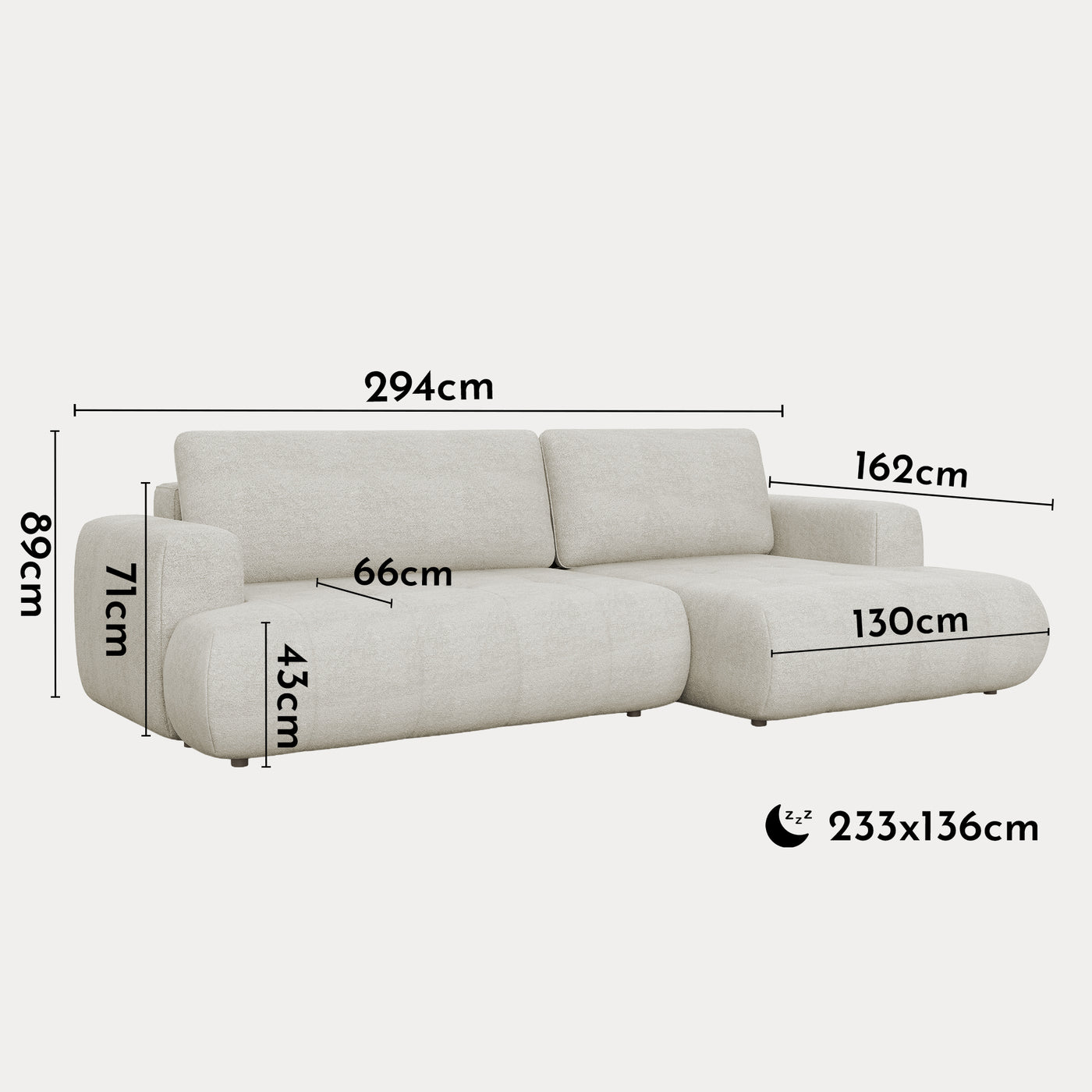 MIREL Canapé d'angle convertible en tissu écru - Angle droit