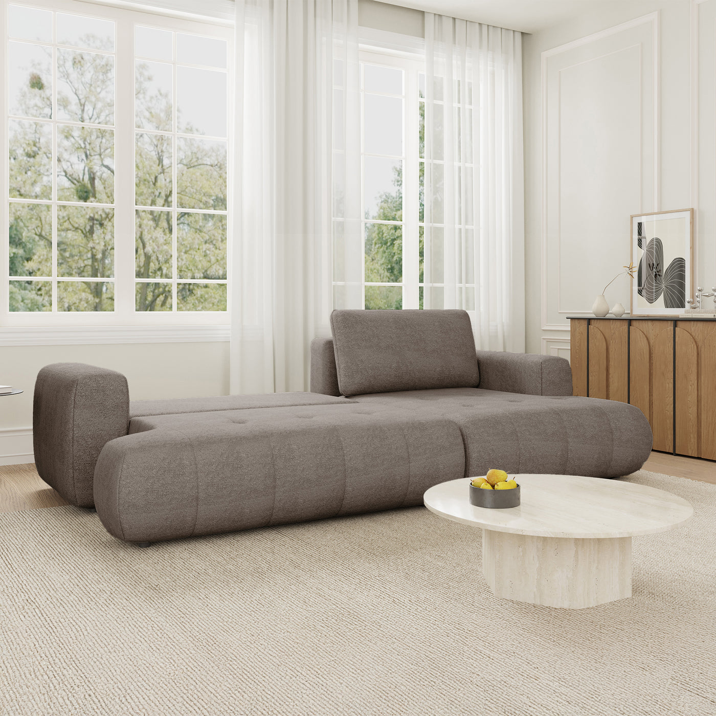 MIREL Canapé d'angle convertible en tissu marron - Angle droit