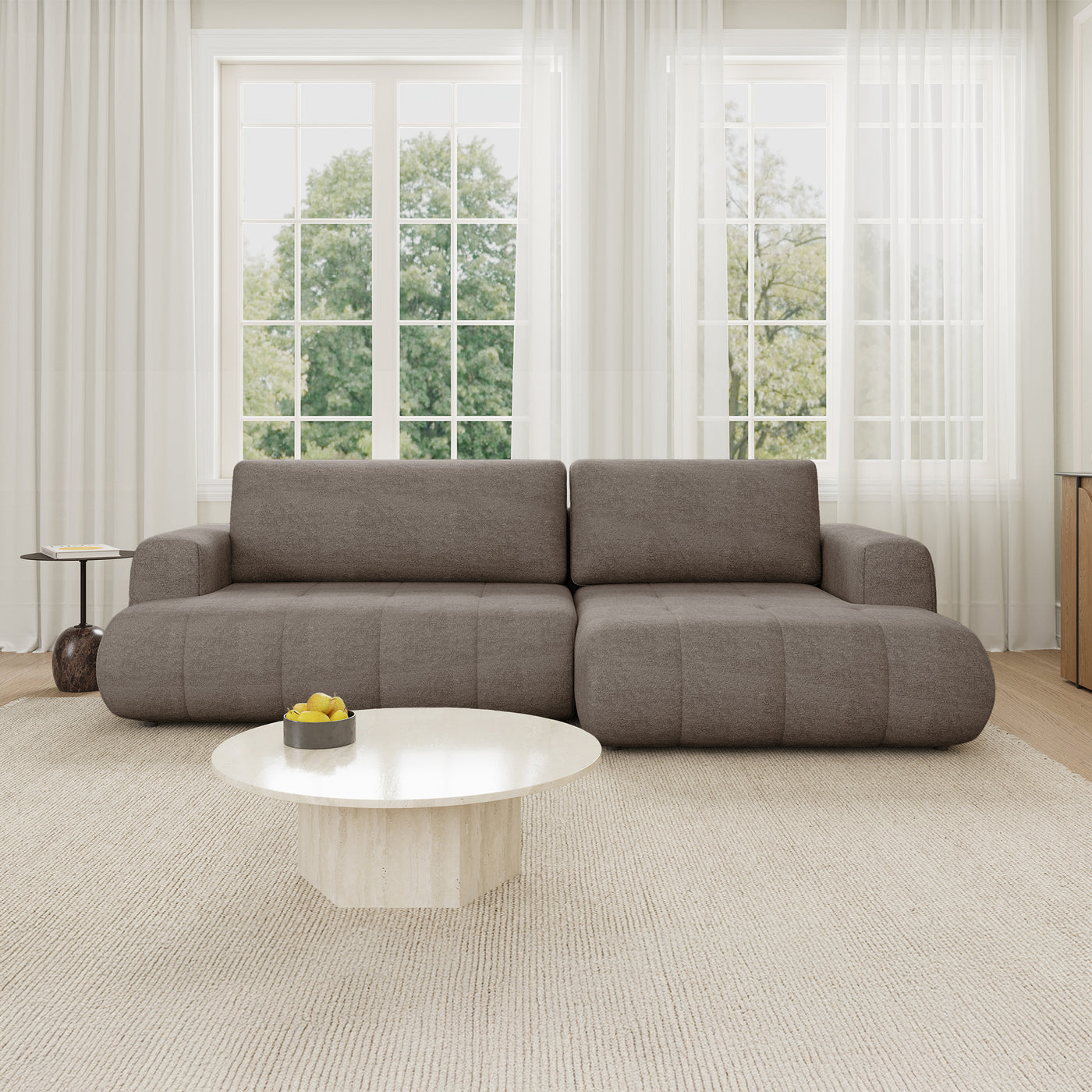 MIREL Canapé d'angle convertible en tissu marron - Angle droit