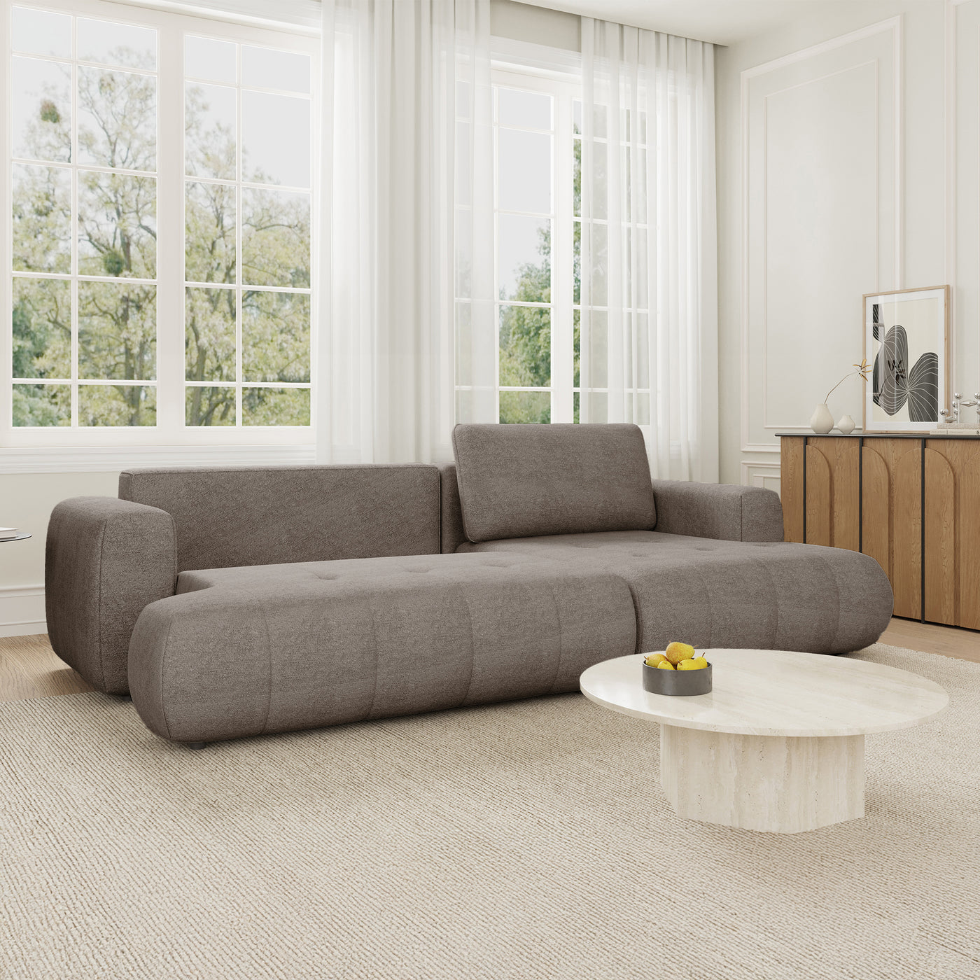 MIREL Canapé d'angle convertible en tissu marron - Angle droit