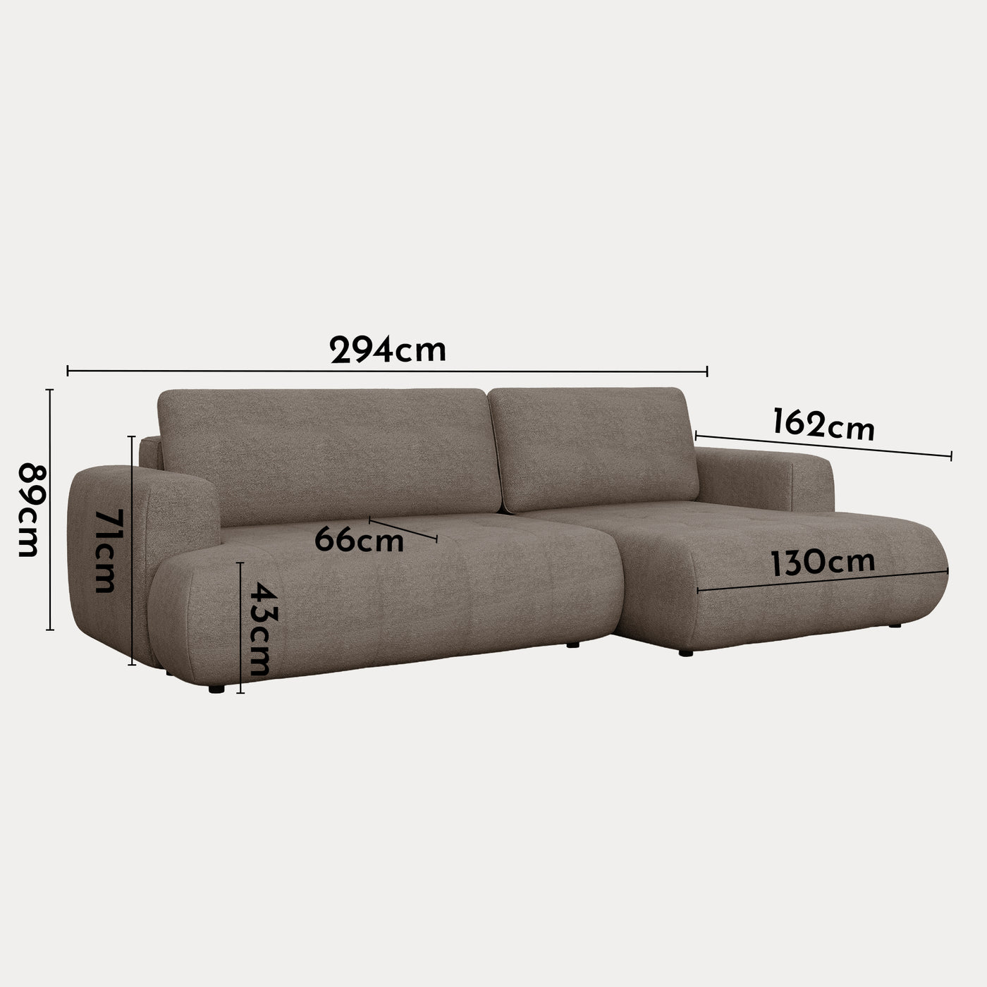 MIREL Canapé d'angle convertible en tissu marron - Angle droit