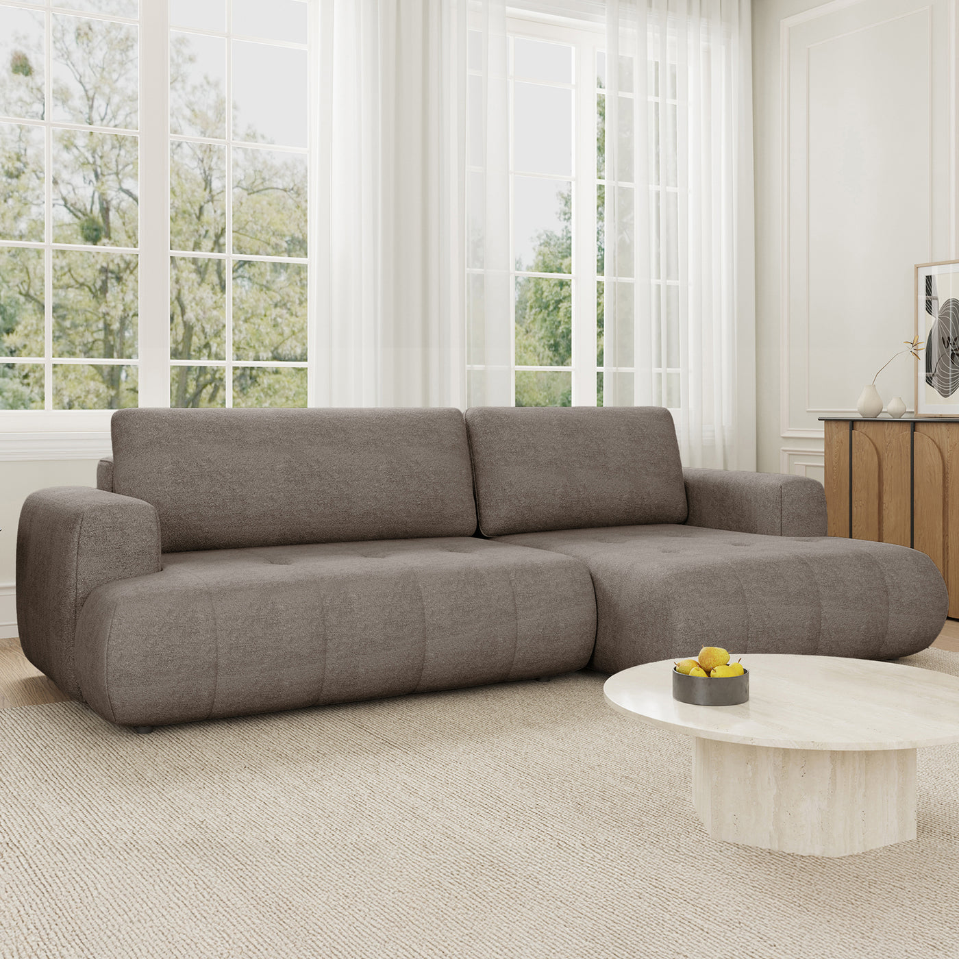 MIREL Canapé d'angle convertible en tissu marron - Angle droit