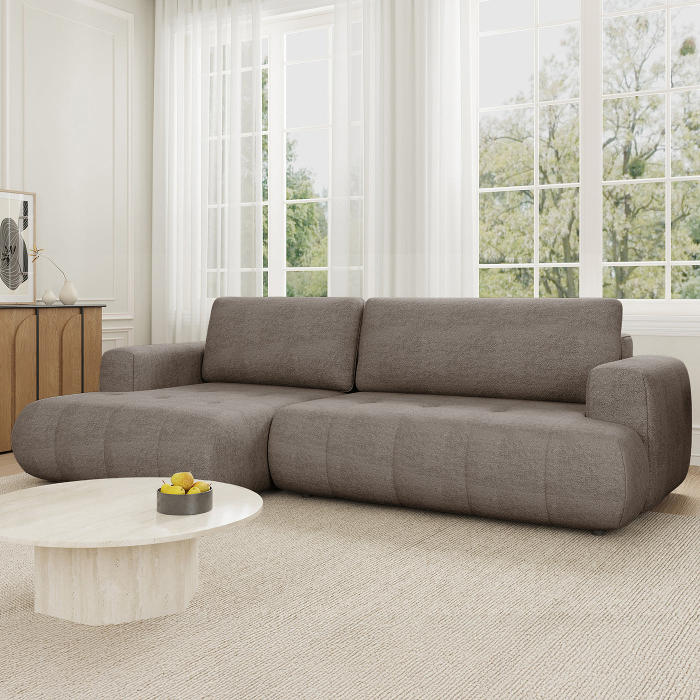 MIREL Canapé d'angle convertible en tissu marron - Angle gauche