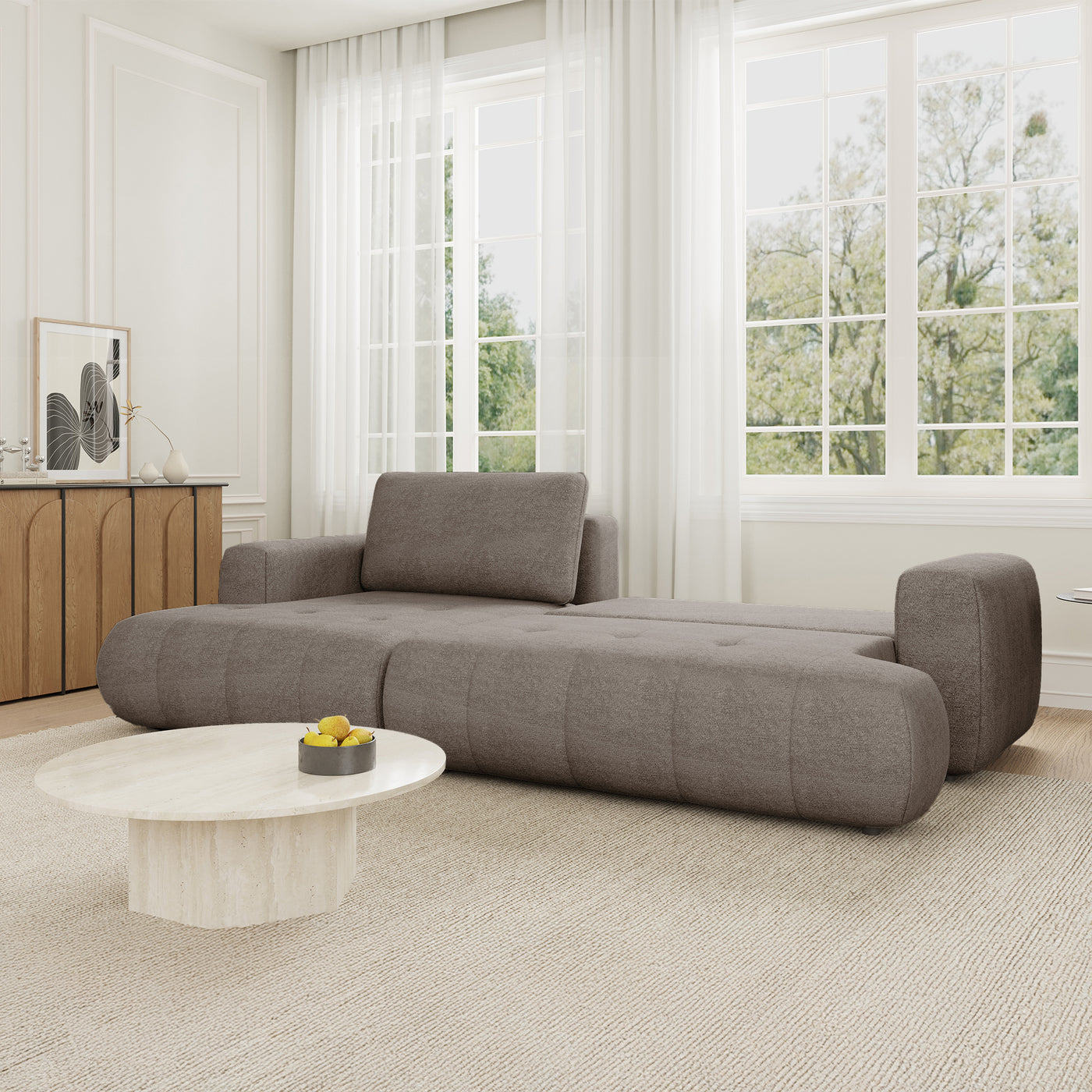 MIREL Canapé d'angle convertible en tissu marron - Angle gauche