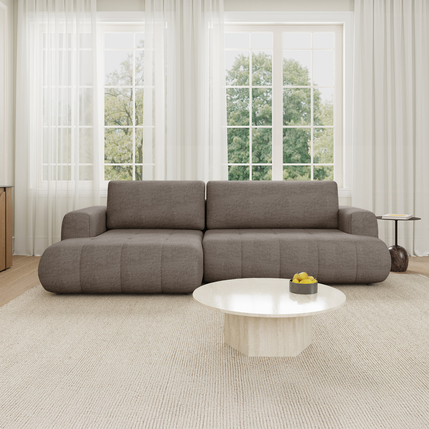 MIREL Canapé d'angle convertible en tissu marron - Angle gauche