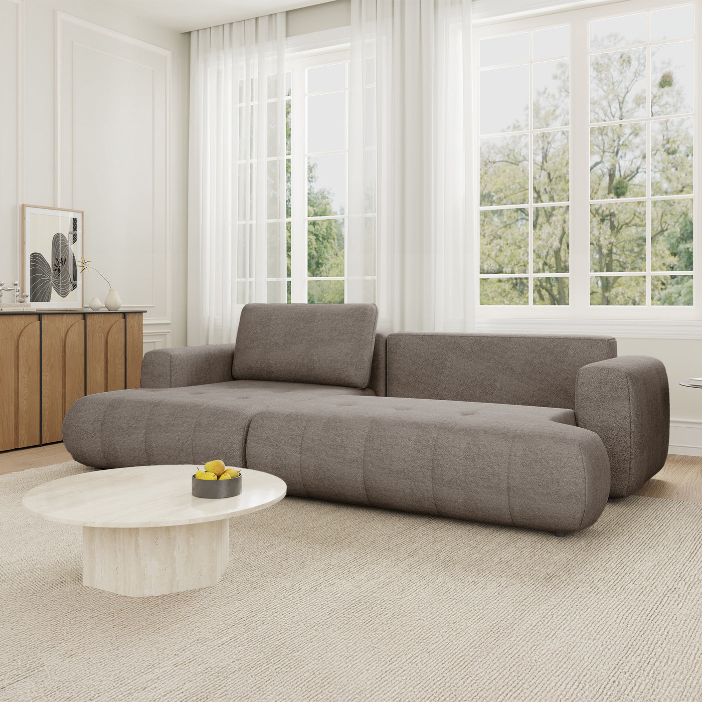 MIREL Canapé d'angle convertible en tissu marron - Angle gauche