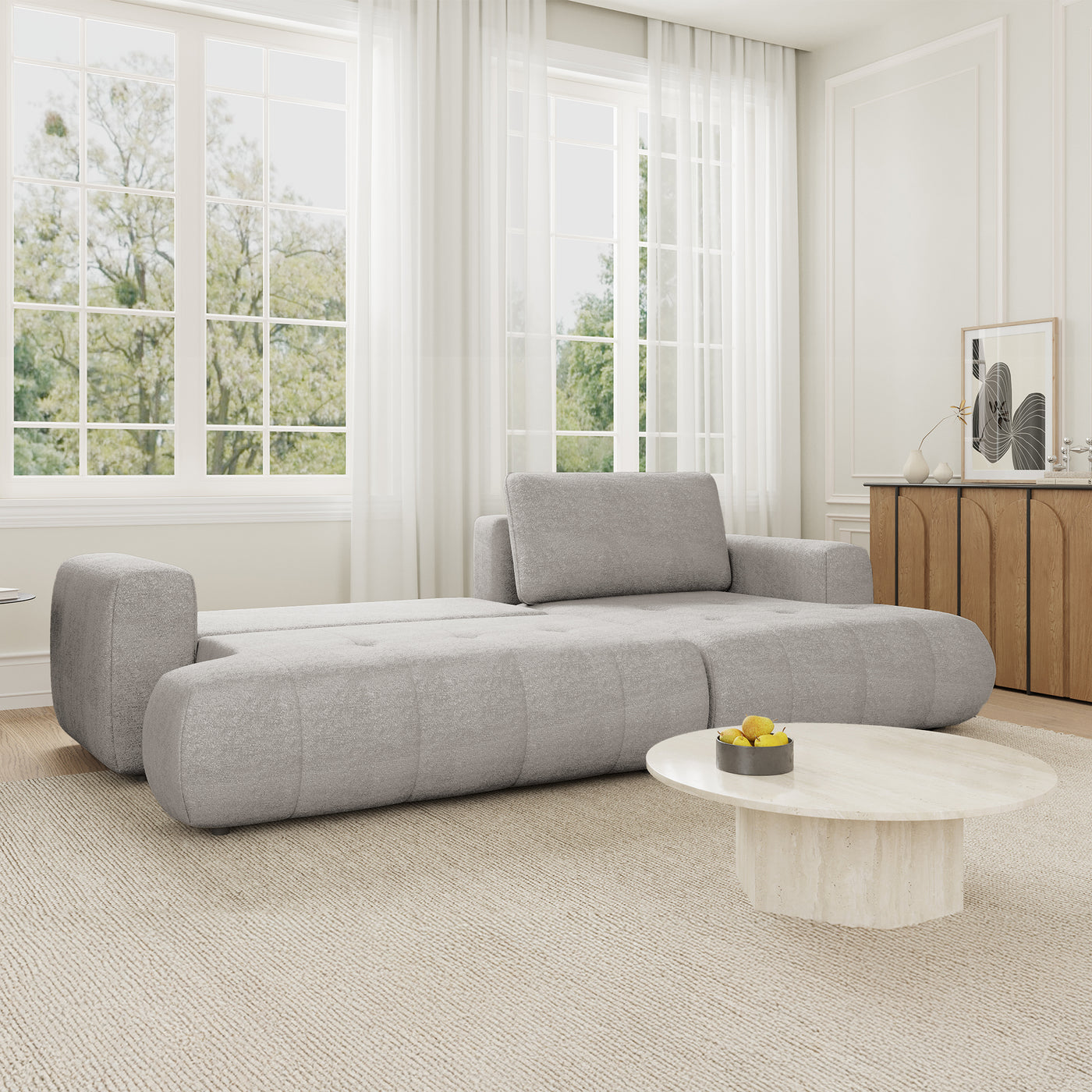 MIREL Canapé d'angle convertible en tissu taupe - Angle droit