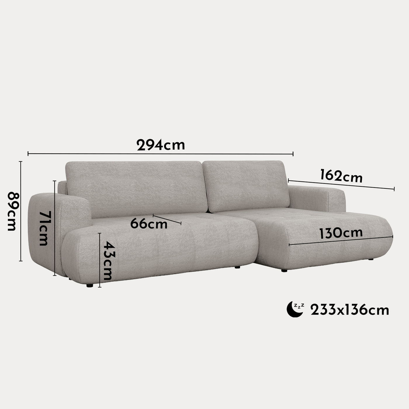 MIREL Canapé d'angle convertible en tissu taupe - Angle droit