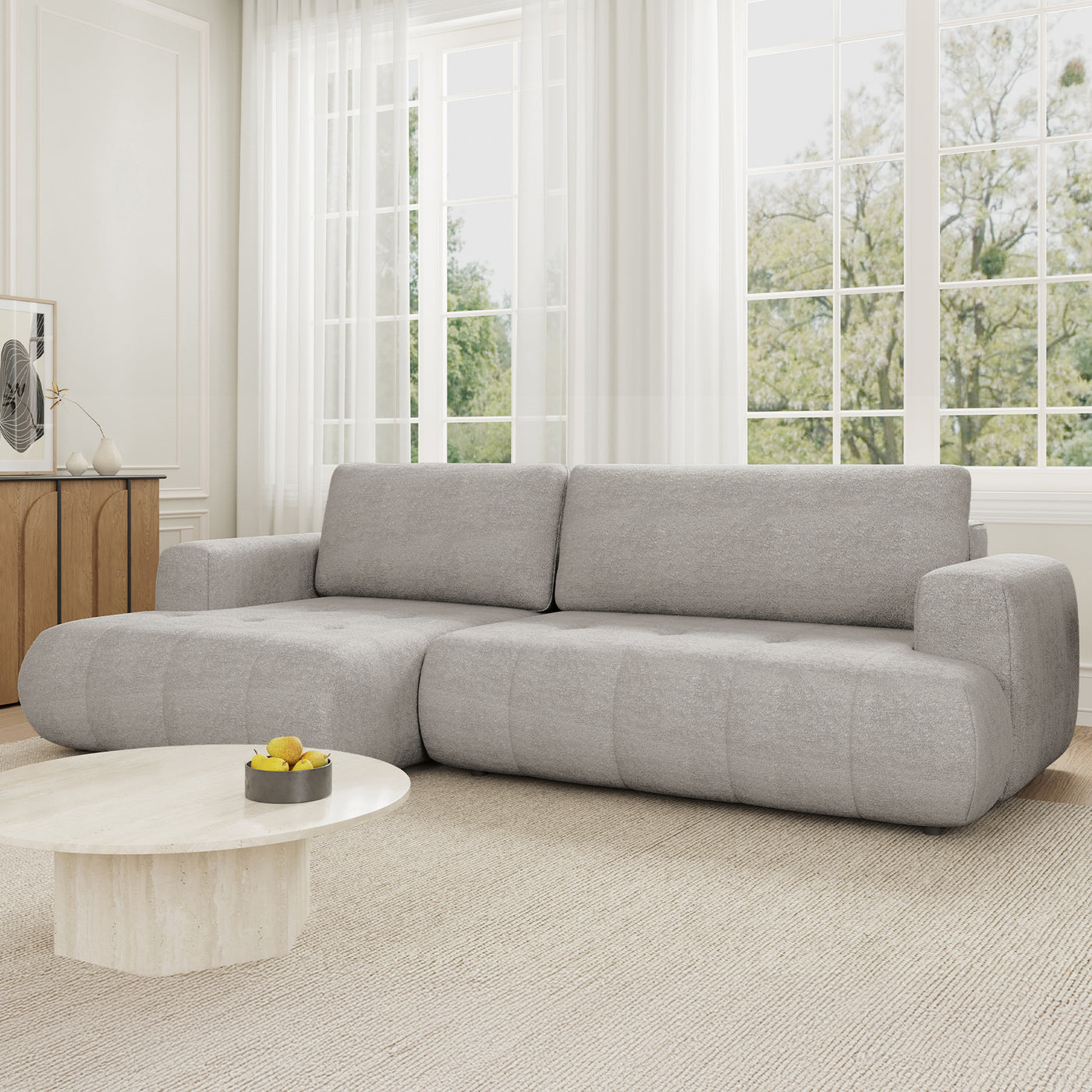 MIREL Canapé d'angle convertible en tissu taupe - Angle gauche