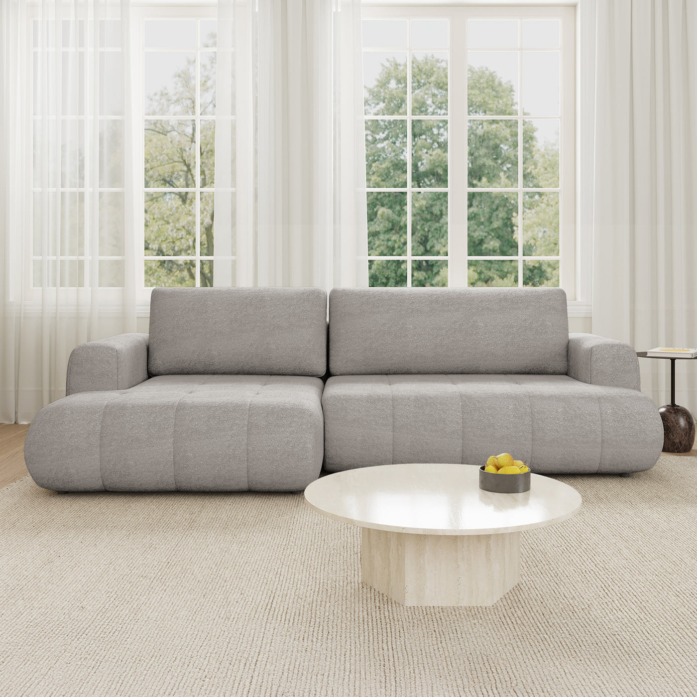 MIREL Canapé d'angle convertible en tissu taupe - Angle gauche