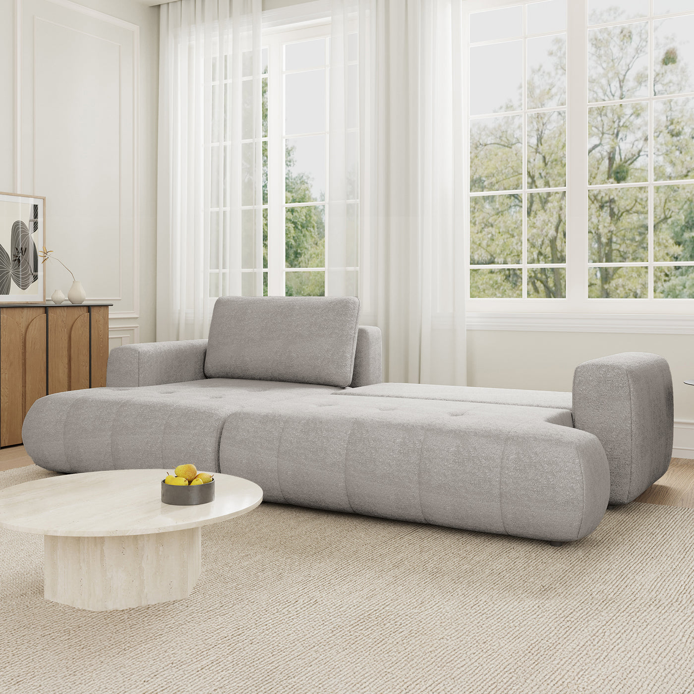 MIREL Canapé d'angle convertible en tissu taupe - Angle gauche