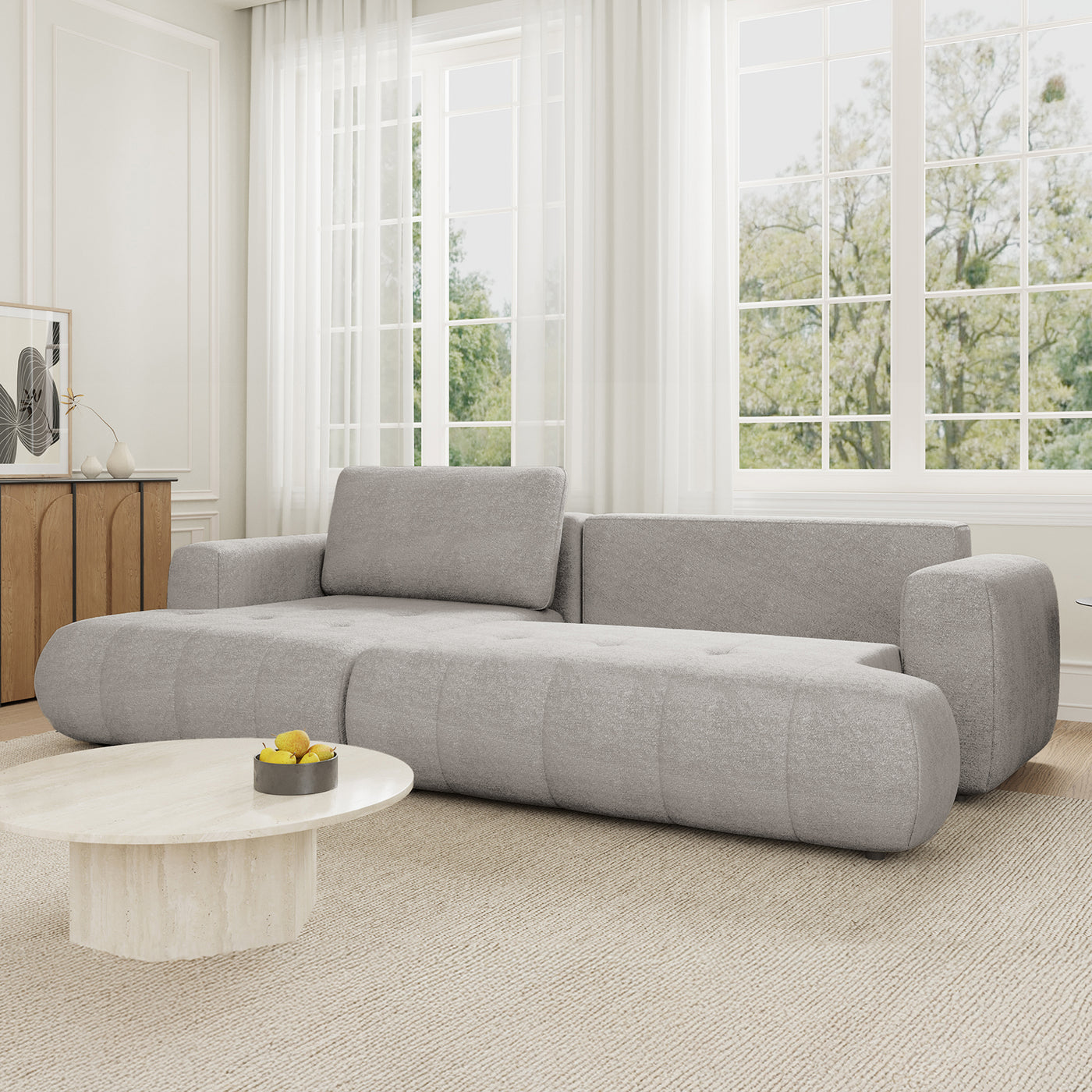 MIREL Canapé d'angle convertible en tissu taupe - Angle gauche