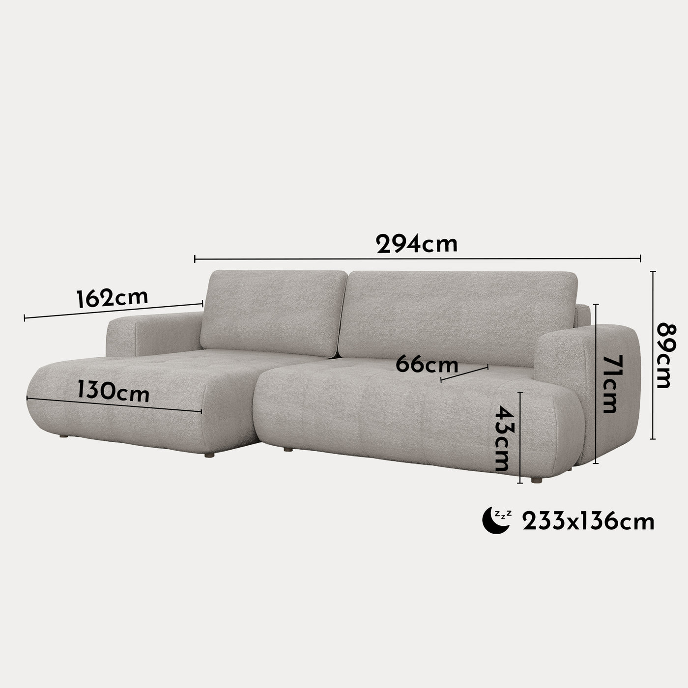 MIREL Canapé d'angle convertible en tissu taupe - Angle gauche