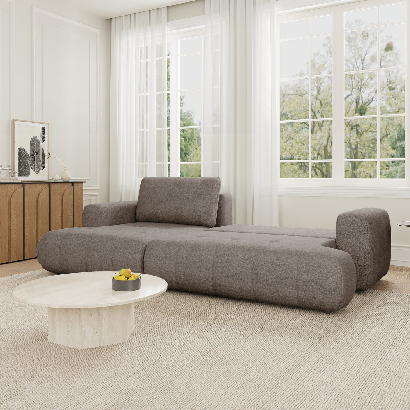 MIREL Canapé d'angle convertible en tissu marron - Angle gauche - Canapé d'angle convertible - Mobilier Deco