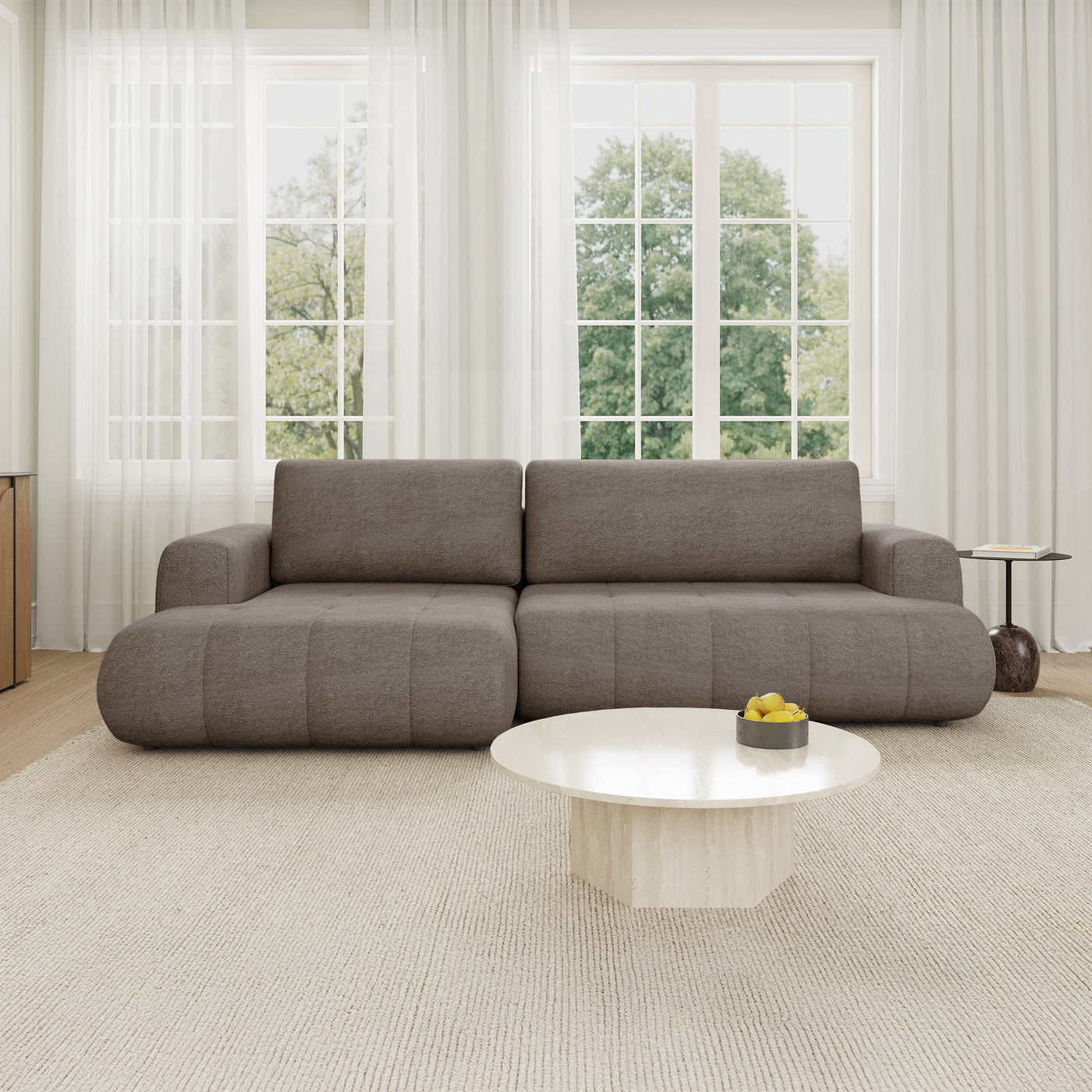 MIREL Canapé d'angle convertible en tissu marron - Angle gauche - Canapé d'angle convertible - Mobilier Deco